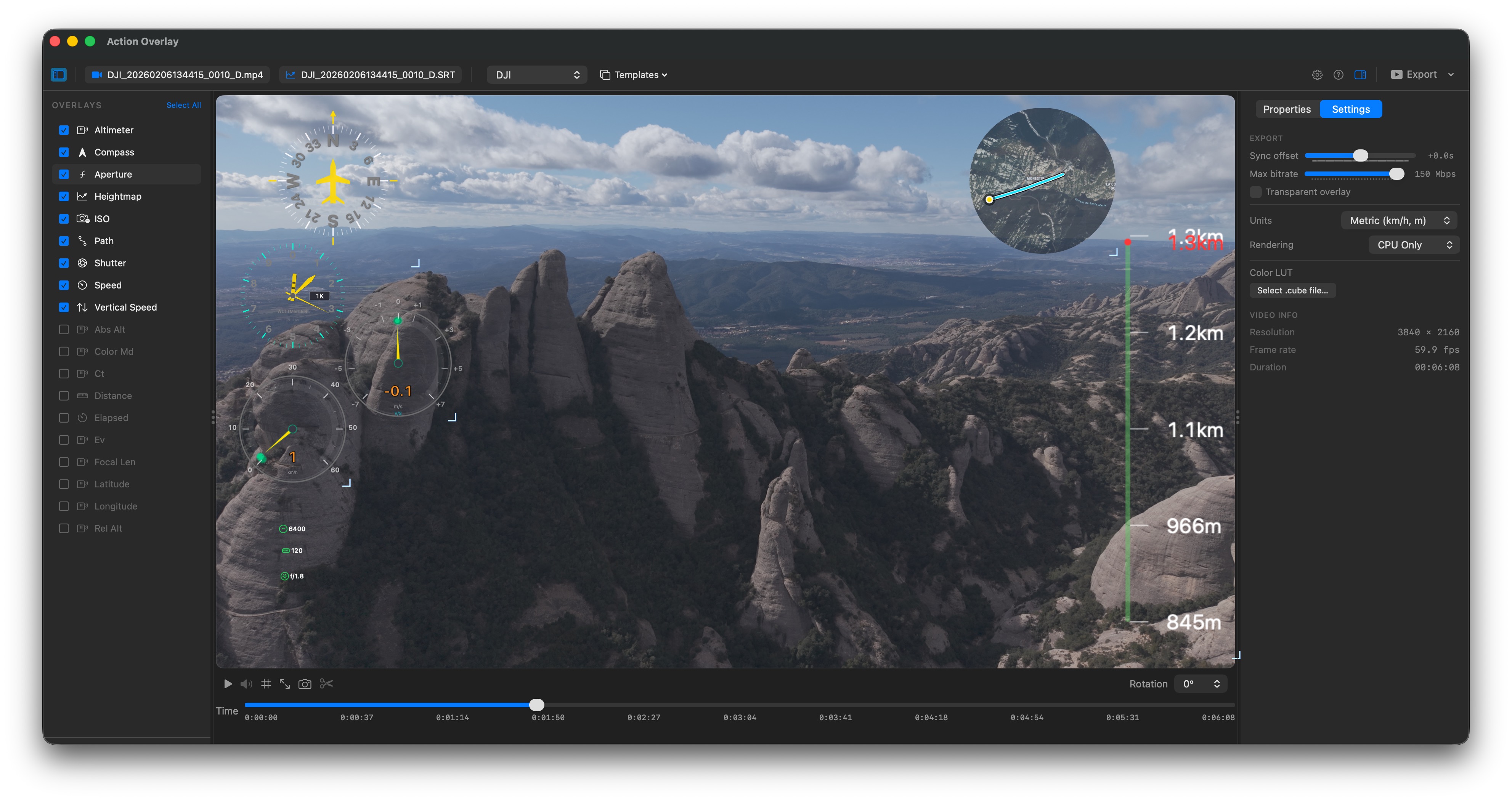 Action Overlay — Professional telemetry overlays on drone footage