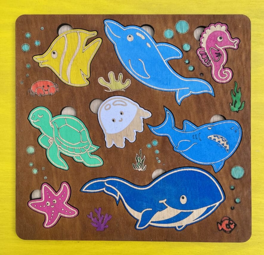 Oceaan Puzzel – Houten Puzzel Kind, Handgemaakt 1 Houten puzzel oceaan - handgemaakt educatief kindercadeau met zeedieren